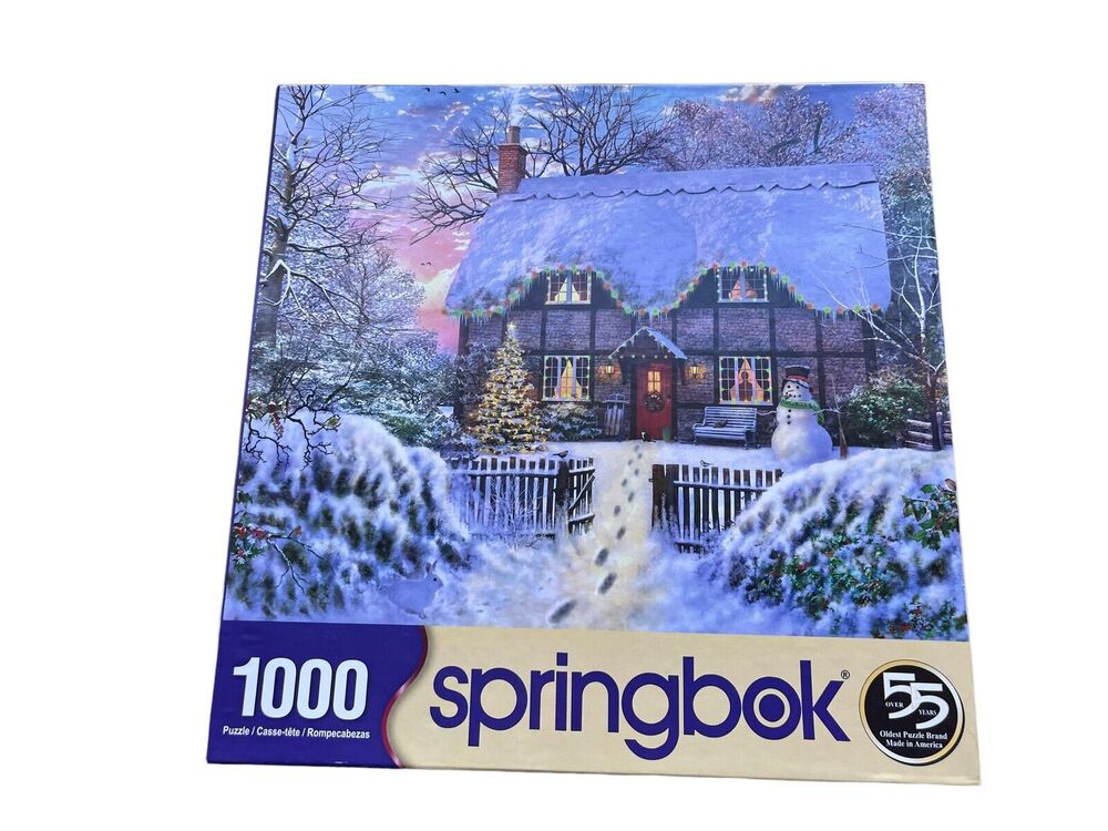 Springbok Yuletide Cottage Cabin Retreat 1000 Piece Puzzle Winter Scene